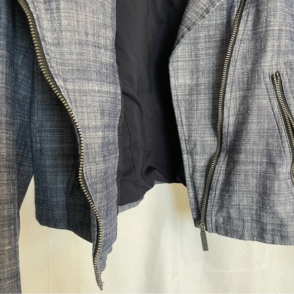 LIZ CLAIBORNE Women’s Blue Lined Moto Zip Up Cropped Jacket Size Medium - Picture 6 of 16